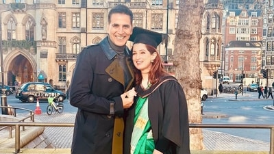 Twinkle Khanna with Akshay Kumar at her graduation from University of London. (File Photo) Twinkle Khanna with Akshay Kumar at her graduation from University of London. (File Photo)