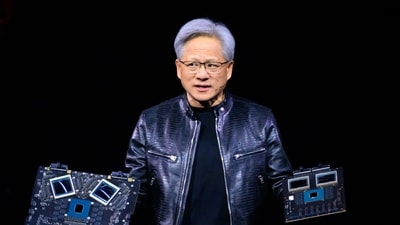Nvidia's CEO Jensen Huang displays products on-stage during the annual Nvidia GTC Artificial Intelligence Conference at SAP Center in San Jose, California. (AFP) Nvidia's CEO Jensen Huang displays products on-stage during the annual Nvidia GTC Artificial Intelligence Conference at SAP Center in San Jose, California. (AFP)