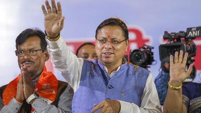 Uttarakhand chief minister Pushkar Singh Dhami during election campaign for the Lok Sabha polls in Lucknow (PTI)