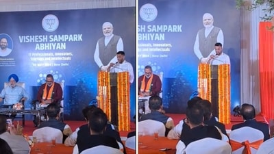 The event, Vishesh Sampark, where Zomato CEO Deepinder Goyal shared about his interaction with his father, occurred on May 20. (Screengrab) The event, Vishesh Sampark, where Zomato CEO Deepinder Goyal shared about his interaction with his father, occurred on May 20. (Screengrab)