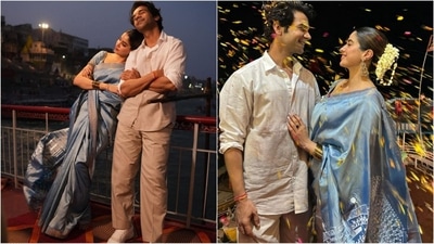 Janhvi Kapoor dazzles in blue saree during Varanasi visit with Rajkumar Rao (Instagram) Janhvi Kapoor dazzles in blue saree during Varanasi visit with Rajkumar Rao (Instagram)