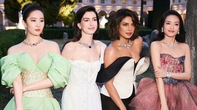Priyanka Chopra posed for pictures with Anne Hathaway, Liu Yifei, and Shu Qi at the event. Priyanka Chopra posed for pictures with Anne Hathaway, Liu Yifei, and Shu Qi at the event.