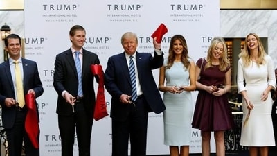 Donald Trump Jr., Eric Trump, Republican US presidential nominee Donald Trump, Melania Trump, Tiffany Trump and Ivanka Trump attend an official ribbon cutting ceremony at the new Trump International Hotel in Washington. (REUTERS) Donald Trump Jr., Eric Trump, Republican US presidential nominee Donald Trump, Melania Trump, Tiffany Trump and Ivanka Trump attend an official ribbon cutting ceremony at the new Trump International Hotel in Washington. (REUTERS)