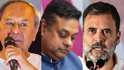 Odisha chief minister Naveen Patnaik (L), BJP's Sambit Patra (C) and Congress leader Rahu Gandhi. Odisha chief minister Naveen Patnaik (L), BJP's Sambit Patra (C) and Congress leader Rahu Gandhi.