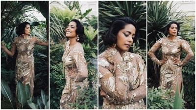 Meanwhile, the thigh-high slit, floor-sweeping hem, and see-through tulle skirt in the Rahul Mishra gown added the oomph factor. For her shoulder-length jet-black locks, Shahana styled them in a side parting with soft waves on the ends and left them loose. (Instagram) Meanwhile, the thigh-high slit, floor-sweeping hem, and see-through tulle skirt in the Rahul Mishra gown added the oomph factor. For her shoulder-length jet-black locks, Shahana styled them in a side parting with soft waves on the ends and left them loose. (Instagram)