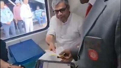 Railway minister Ashwini Vaishnaw travels by train in Odisha. (X/Ashwini Vaishnaw) Railway minister Ashwini Vaishnaw travels by train in Odisha. (X/Ashwini Vaishnaw)