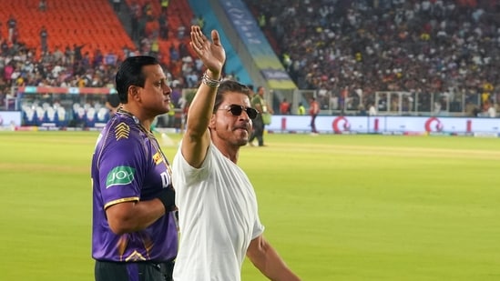 Kolkata Knight Riders co-owner and Bollywood actor Shah Rukh Khan gestures to the crowd after the Qualifier 1 win over Sunrisers Hyderabad&nbsp; (ANI)