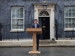 British Prime Minister Rishi Sunak delivers a speech calling for a general election, outside Number 10 Downing Street, in London. (Reuters)