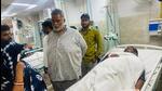 Pappu Yadav visited one of the injured in Chapra violence at PMCH in Patna on Wednesday. (HT)