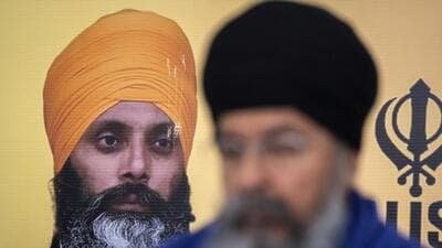 A photo of Hardeep Singh Nijjar is seen during a news conference providing an update from the Sikh community about Nijjar's homicide from June 18, 2023 in Surrey, British Columbia, on May 3. (AP) A photo of Hardeep Singh Nijjar is seen during a news conference providing an update from the Sikh community about Nijjar's homicide from June 18, 2023 in Surrey, British Columbia, on May 3. (AP)