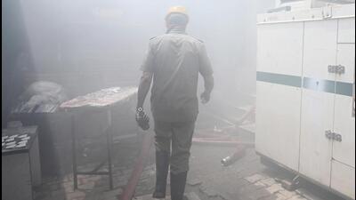 A total of six fire tenders worked for over three hours to douse the flames at the godown in Sector 67, Noida, on Wednesday morning. (Sunil Ghosh/HT Photo)