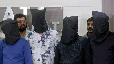 Ahmedabad, May 20 (ANI): Gujarat ATS arrests four ISIS terrorists, at Ahmedabad airport in Ahmedabad on Monday. All four accused are Sri Lankan nationals. Ahmedabad, May 20 (ANI): Gujarat ATS arrests four ISIS terrorists, at Ahmedabad airport in Ahmedabad on Monday. All four accused are Sri Lankan nationals.