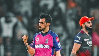 RCB started well until the spinners came on after the end of the powerplay. Virat Kohli looked good but fell to former RCB man Yuzvendra Chahal on 33 off 24 balls in the eighth over. (Rajasthan Royals-X) RCB started well until the spinners came on after the end of the powerplay. Virat Kohli looked good but fell to former RCB man Yuzvendra Chahal on 33 off 24 balls in the eighth over. (Rajasthan Royals-X)
