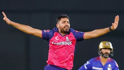 Avesh Khan was expensive in his first two overs but came back strong and took three wickets. (Rajasthan Royals-X) Avesh Khan was expensive in his first two overs but came back strong and took three wickets. (Rajasthan Royals-X)