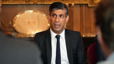 Britain's Prime Minister Rishi Sunak hosts a meeting with Vice Chancellors from some of the country's leading universities, and representatives from the Union of Jewish Students, inside Downing Street in central London. (AFP)