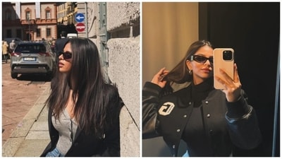 Suhana Khan was recently in Milan, Italy and shared a bunch of photos from her vacation on Instagram in April, 2024. One of the pictures showed Suhana in a grey top, black jacket, dark sunglasses, soaking up the sun with other tourists and locals around her. Suhana also gave a glimpse of her cropped Givenchy jacket outfit in another photo she posted. Suhana Khan was recently in Milan, Italy and shared a bunch of photos from her vacation on Instagram in April, 2024. One of the pictures showed Suhana in a grey top, black jacket, dark sunglasses, soaking up the sun with other tourists and locals around her. Suhana also gave a glimpse of her cropped Givenchy jacket outfit in another photo she posted.