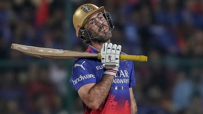 Royal Challengers Bengaluru's Glenn Maxwell reacts after being dismissed (AP) Royal Challengers Bengaluru's Glenn Maxwell reacts after being dismissed (AP)