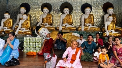 Thousands of Buddhist devotees gathered at Myanmar's Shwedagon pagoda on Wednesday to mark the Buddha's birthday and to water a sacred Bodhi tree believed to be linked to his enlightenment. (AFP) Thousands of Buddhist devotees gathered at Myanmar's Shwedagon pagoda on Wednesday to mark the Buddha's birthday and to water a sacred Bodhi tree believed to be linked to his enlightenment. (AFP)
