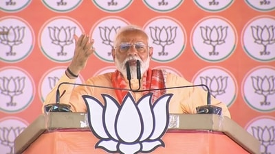 Prime Minister Narendra Modi at the poll rally in UP's Shravasti. (BJP/X) Prime Minister Narendra Modi at the poll rally in UP's Shravasti. (BJP/X)