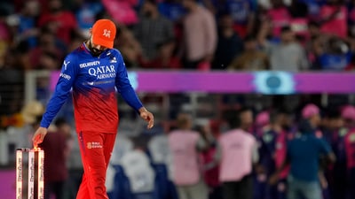 RCB's hopes of winning a first-ever IPL title went up in smoke as they lost to RR by six wickets in Ahmedabad. RCB were restricted to a score of 172/8 and RR chased it down with an over to spare. RR thus came out of a four-match losing streak while RCB's winning run came to an end on six matches. (PTI) RCB's hopes of winning a first-ever IPL title went up in smoke as they lost to RR by six wickets in Ahmedabad. RCB were restricted to a score of 172/8 and RR chased it down with an over to spare. RR thus came out of a four-match losing streak while RCB's winning run came to an end on six matches. (PTI)