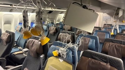 The interior of Singapore Airline flight SQ321 is pictured after an emergency landing at Bangkok's Suvarnabhumi International Airport, Thailand, May 21, 2024. (REUTERS)