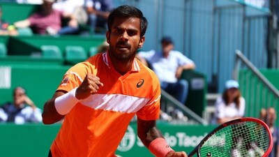 Sumit Nagal in action during his round of 32 match against Denmark's Holger Rune (REUTERS)