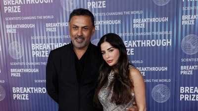 Indian entrepreneur and former Softbank president Nikesh Arora (L) and Ayesha Thapar arrive at the Tenth Breakthrough Prize Ceremony at the Academy Museum of Motion Pictures in Los Angeles, California. (AFP) Indian entrepreneur and former Softbank president Nikesh Arora (L) and Ayesha Thapar arrive at the Tenth Breakthrough Prize Ceremony at the Academy Museum of Motion Pictures in Los Angeles, California. (AFP)