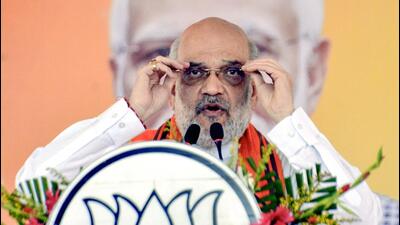 Union home minister Amit Shah addresses an election campaign rally in Bengal’s Paschim Medinipur on Wednesday. (ANI) Union home minister Amit Shah addresses an election campaign rally in Bengal’s Paschim Medinipur on Wednesday. (ANI)