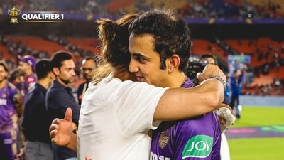Gautam Gambhir hugs Shah Rukh Khan after KKR reach IPL 2024 final Gautam Gambhir hugs Shah Rukh Khan after KKR reach IPL 2024 final