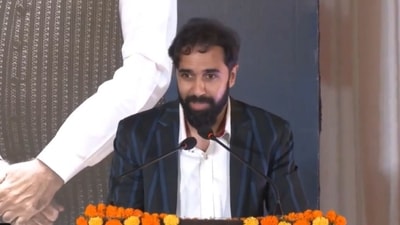 Mamaearth's Varun Alagh speaking at the Vishesh Sampark Abhiyan hosted by Union Minister Hardeep Singh Puri and minister Rajeev Chandrasekhar. (X/@HardeepSPuri) Mamaearth's Varun Alagh speaking at the Vishesh Sampark Abhiyan hosted by Union Minister Hardeep Singh Puri and minister Rajeev Chandrasekhar. (X/@HardeepSPuri)