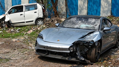 The Porsche car found without number plate, in Pune, Tuesday, May 21, 2024. (PTI) The Porsche car found without number plate, in Pune, Tuesday, May 21, 2024. (PTI)