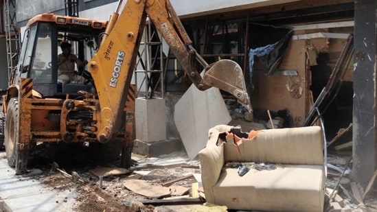 The Pune Municipal Corporation took down two pubs, Waters and Orilla, in upmarket Koregaon Park. HT Photo