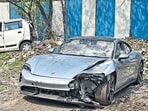 The Porsche car found without number plate, in Pune, Tuesday, May 21, 2024. The car was allegedly driven by a 17-year-old boy. The Porsche car found without number plate, in Pune, Tuesday, May 21, 2024. The car was allegedly driven by a 17-year-old boy.