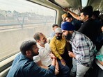 Congress leader Rahul Gandhi travels by metro. Congress leader Rahul Gandhi travels by metro.