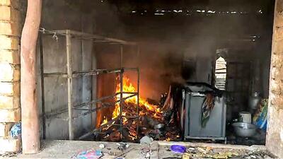 A property set on fire in Nandigram on Thursday. (ANI) A property set on fire in Nandigram on Thursday. (ANI)