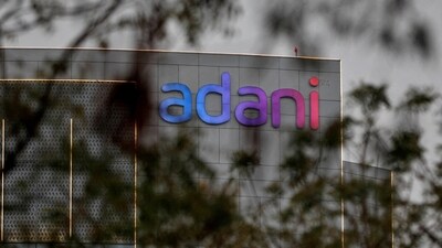 The logo of the Adani Group seen on the facade of its Corporate House on the outskirts of Ahmedabad. (Reuters)