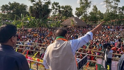 Assam chief minister Himanta Biswa Sarma addresses an election rally for the Lok Sabha polls. (Pitamber Newar /ANI) Assam chief minister Himanta Biswa Sarma addresses an election rally for the Lok Sabha polls. (Pitamber Newar /ANI)