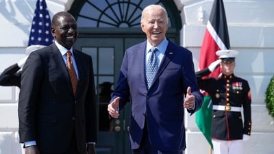 President Joe Biden answers a reporters question as he welcomes Kenya's President William Ruto to the White House in Washington, Wednesday, May 22, 2024. (AP)