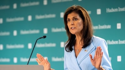 Former U.N. Ambassador Nikki Haley speaks at the Hudson Institute in Washington, Wednesday, May 22, 2024. Haley says she will be voting for Donald Trump in the general election, encouraging the presumptive GOP nominee to work hard to win support from those who backed her in the primary. (AP Photo/Cliff Owen) (AP) Former U.N. Ambassador Nikki Haley speaks at the Hudson Institute in Washington, Wednesday, May 22, 2024. Haley says she will be voting for Donald Trump in the general election, encouraging the presumptive GOP nominee to work hard to win support from those who backed her in the primary. (AP Photo/Cliff Owen) (AP)