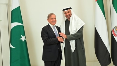 The investment pledge came after a meeting between Pakistani Prime Minister Shehbaz Sharif, on a two day visit to the UAE, met President Sheikh Mohamed bin Zayed Al Nahyan. (X/Shehbaz Sharif) The investment pledge came after a meeting between Pakistani Prime Minister Shehbaz Sharif, on a two day visit to the UAE, met President Sheikh Mohamed bin Zayed Al Nahyan. (X/Shehbaz Sharif)