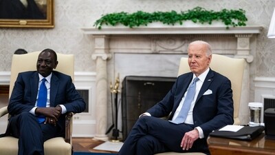 US President Joe Biden, right, and William Ruto, Kenya's president, at a meeting in the Oval Office of the White House during a state visit in Washington, DC, US, on Thursday, May 23, 2024. (Bloomberg) US President Joe Biden, right, and William Ruto, Kenya's president, at a meeting in the Oval Office of the White House during a state visit in Washington, DC, US, on Thursday, May 23, 2024. (Bloomberg)