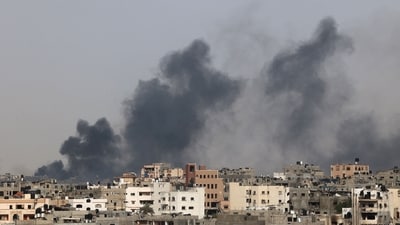 Smoke billows after an Israeli strike on Jabalia as seen from Beit Lahia, in the northern Gaza Strip on May 19, 2024, amid the ongoing conflict between Israel and the militant Hamas group. (AFP) Smoke billows after an Israeli strike on Jabalia as seen from Beit Lahia, in the northern Gaza Strip on May 19, 2024, amid the ongoing conflict between Israel and the militant Hamas group. (AFP)