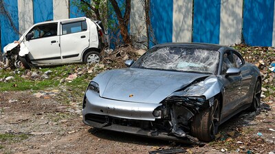 The Porsche car, allegedly driven by the teenager, who the police claim was drunk at the time, fatally knocked down two motorbike-borne software engineers at Kalyani Nagar in Maharashtra's Pune city in the early hours of Sunday. (PTI) The Porsche car, allegedly driven by the teenager, who the police claim was drunk at the time, fatally knocked down two motorbike-borne software engineers at Kalyani Nagar in Maharashtra's Pune city in the early hours of Sunday. (PTI)