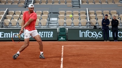 Spain's Rafael Nadal takes part in a practice session ahead of The French Open tennis tournament on Court Philippe-Chatrier at The Roland Garros Complex in Paris on May 22, 2024 (AFP) Spain's Rafael Nadal takes part in a practice session ahead of The French Open tennis tournament on Court Philippe-Chatrier at The Roland Garros Complex in Paris on May 22, 2024 (AFP)