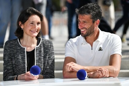 France's Minister for Sports and Olympics Amelie Oudea-Castera (L) and President of the Paris 2024 Olympics and Paralympics Organising Committee (Cojo) Tony Estanguet smile prior to the start of an interview. (AFP) France's Minister for Sports and Olympics Amelie Oudea-Castera (L) and President of the Paris 2024 Olympics and Paralympics Organising Committee (Cojo) Tony Estanguet smile prior to the start of an interview. (AFP)