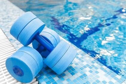 A variety of equipment is used for pool fitness workouts, from dumbbells, to pool noodles, aqua treadmills and water bikes (Shutterstock) A variety of equipment is used for pool fitness workouts, from dumbbells, to pool noodles, aqua treadmills and water bikes (Shutterstock)