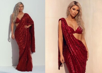 Kim Kardashian in a Sabyasachi saree Kim Kardashian in a Sabyasachi saree