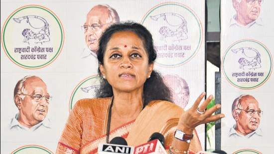 Mumbai, India – May 23, 2024: NCP leader Supriya Sule addressing the media, Y. B. Chavan centre, in Mumbai, India, on Friday, May 23, 2024. (Photo by Bhushan Koyande/HT Photo)