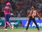 Sunrisers Hyderabad's Bhuvneshwar Kumar celebrates after taking the wicket of Rajasthan Royals' Rovman Powell (L) during the Indian Premier League (IPL) Twenty20 cricket match between Sunrisers Hyderabad and Rajasthan Royals Sunrisers Hyderabad's Bhuvneshwar Kumar celebrates after taking the wicket of Rajasthan Royals' Rovman Powell (L) during the Indian Premier League (IPL) Twenty20 cricket match between Sunrisers Hyderabad and Rajasthan Royals