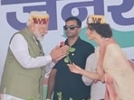 Kangana Ranaut with Prime Minister Narendra Modi in Mandi on Friday. (Instagram/ Kangana Ranaut)